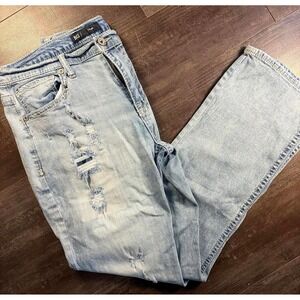 BKE Tyler Jeans Mens 33x32 Light Blue Distressed Ripped Straight Leg Denim
